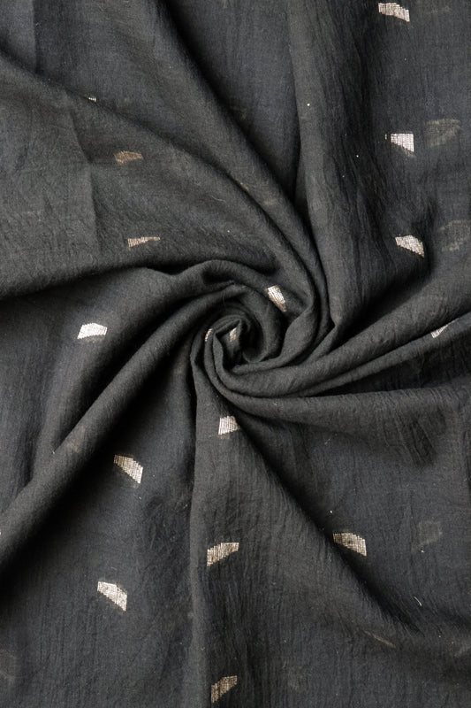 Handwoven Black Color Cotton Jacquard | Bold, Lightweight & Artisan-Woven