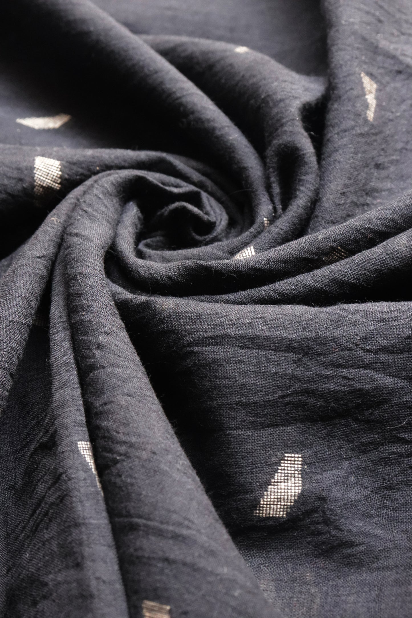Handwoven Black Color Cotton Jacquard | Bold, Lightweight & Artisan-Woven