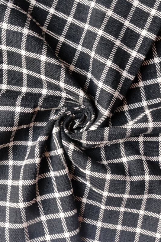 30s Black & White Fine Checked Handwoven Khadi (Twill Weave)