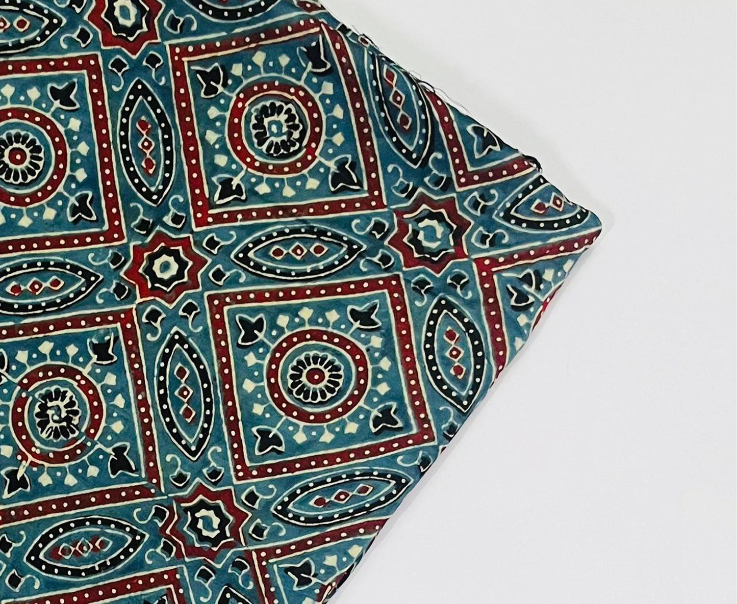 Blue Hand Block Printed Ajrakh Modal Silk Fabric