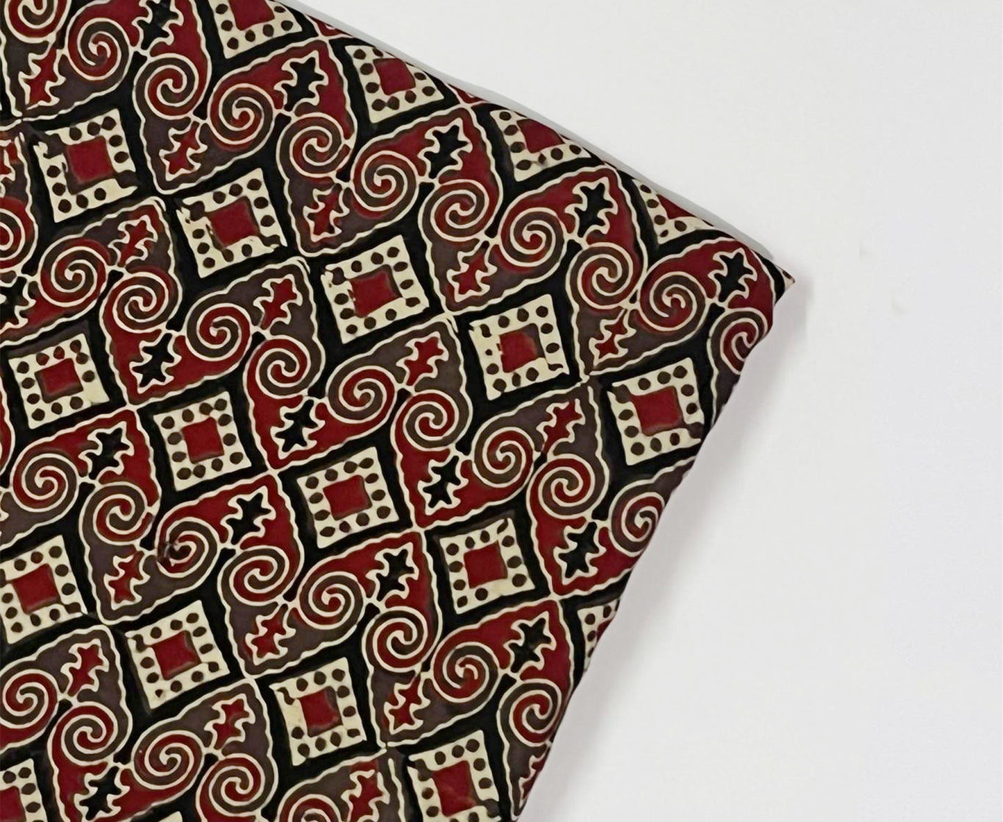 Red Hand Block Printed Ajrakh Modal Silk Fabric