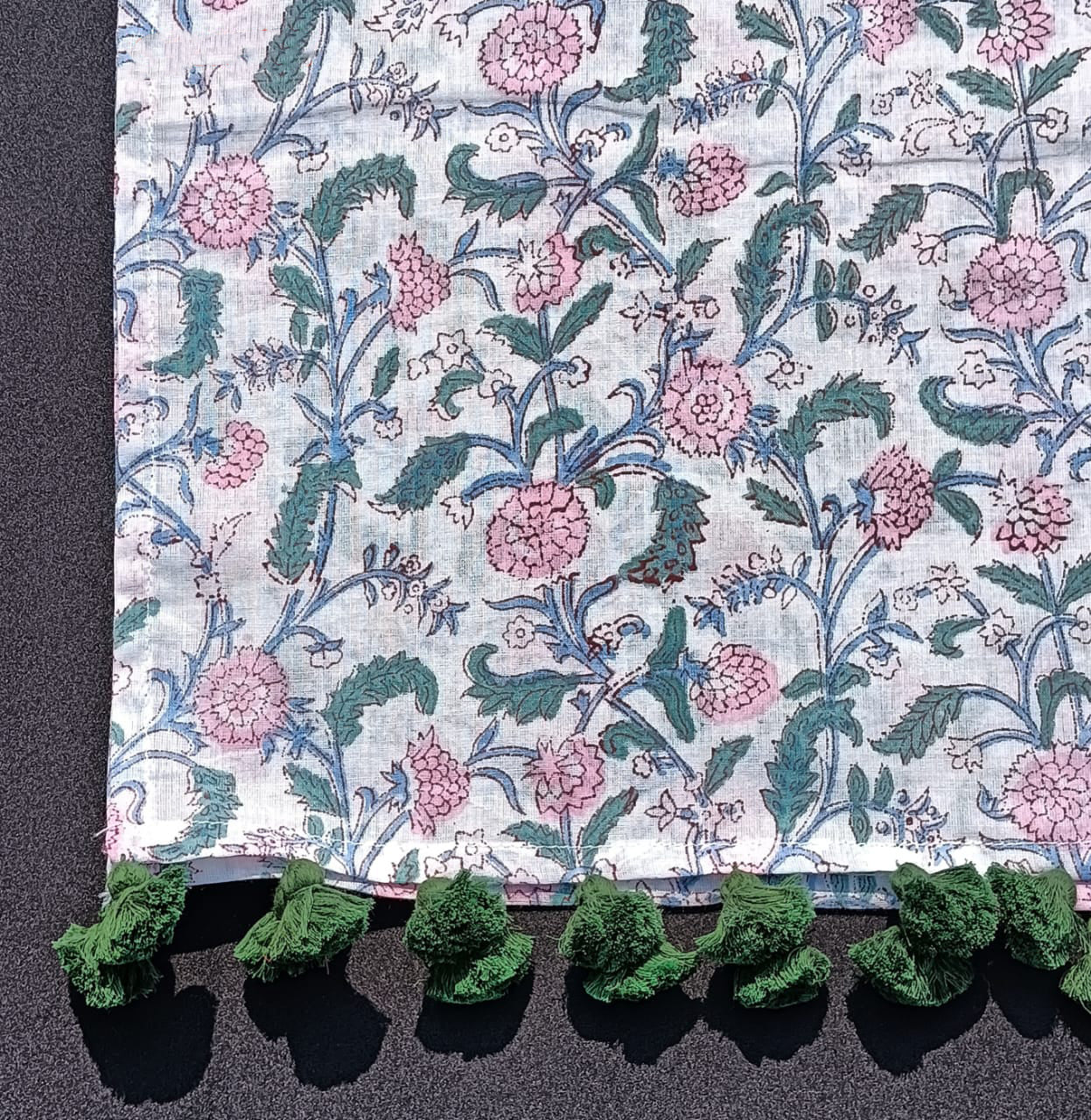 Bookaloom Basics: Green & Pink Sanganneri Floral Hand Block Printed Cotton Stole