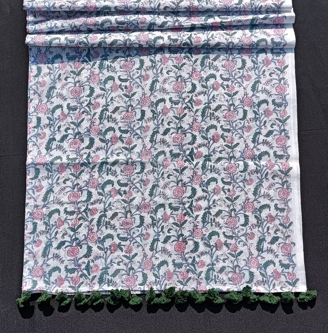 Bookaloom Basics: Green & Pink Sanganneri Floral Hand Block Printed Cotton Stole