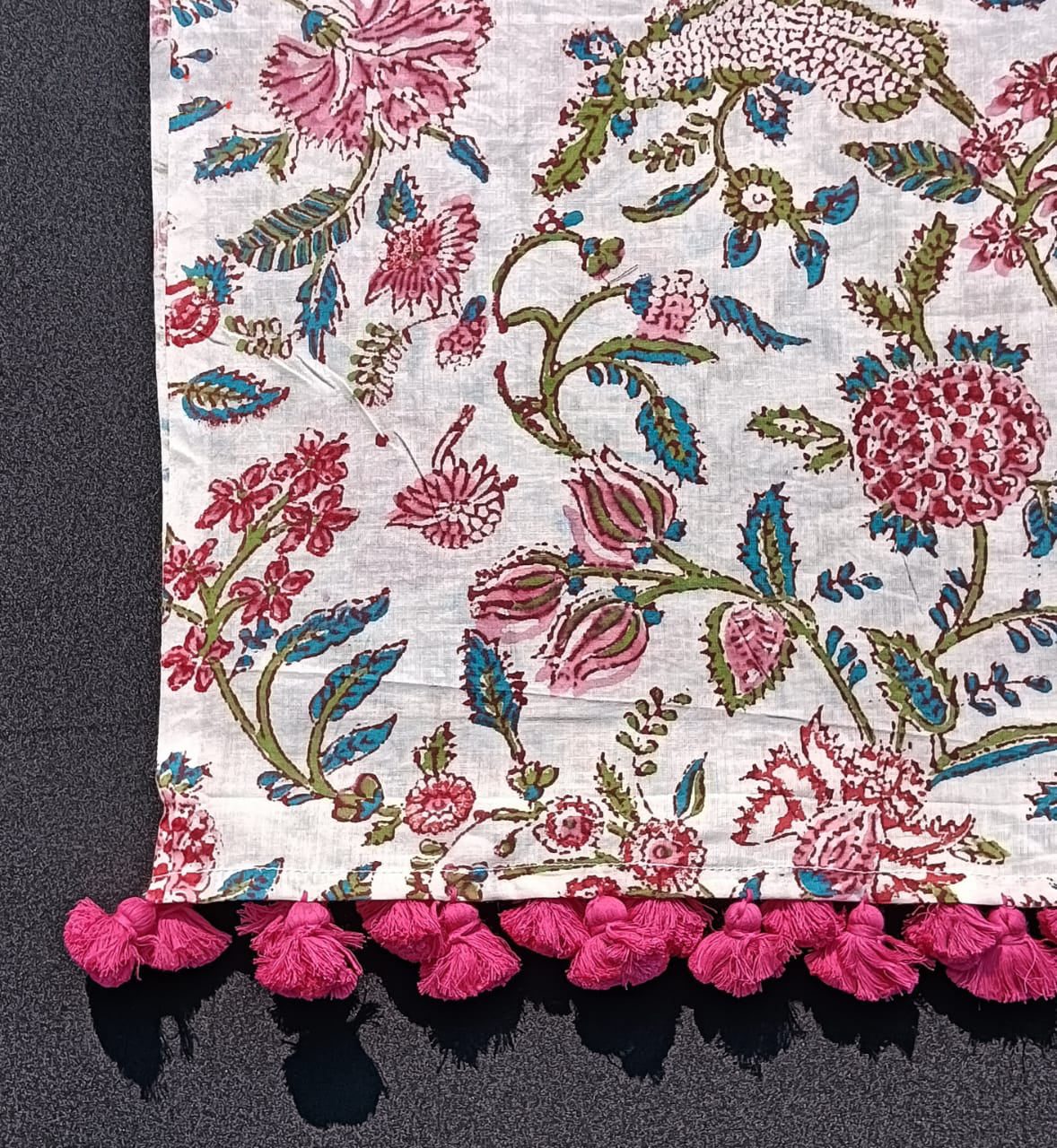 Bookaloom Basics: Blue & Pink Sanganneri Floral Hand Block Printed Cotton Stole