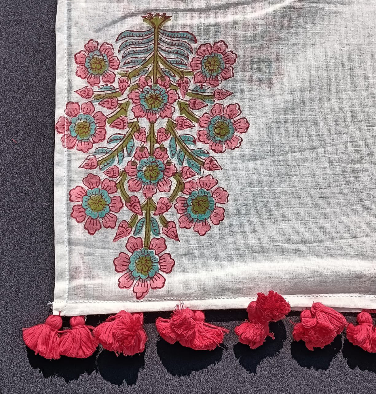 Bookaloom Basics :Pink & Blue Sanganneri Floral Hand Block Printed Cotton Stole