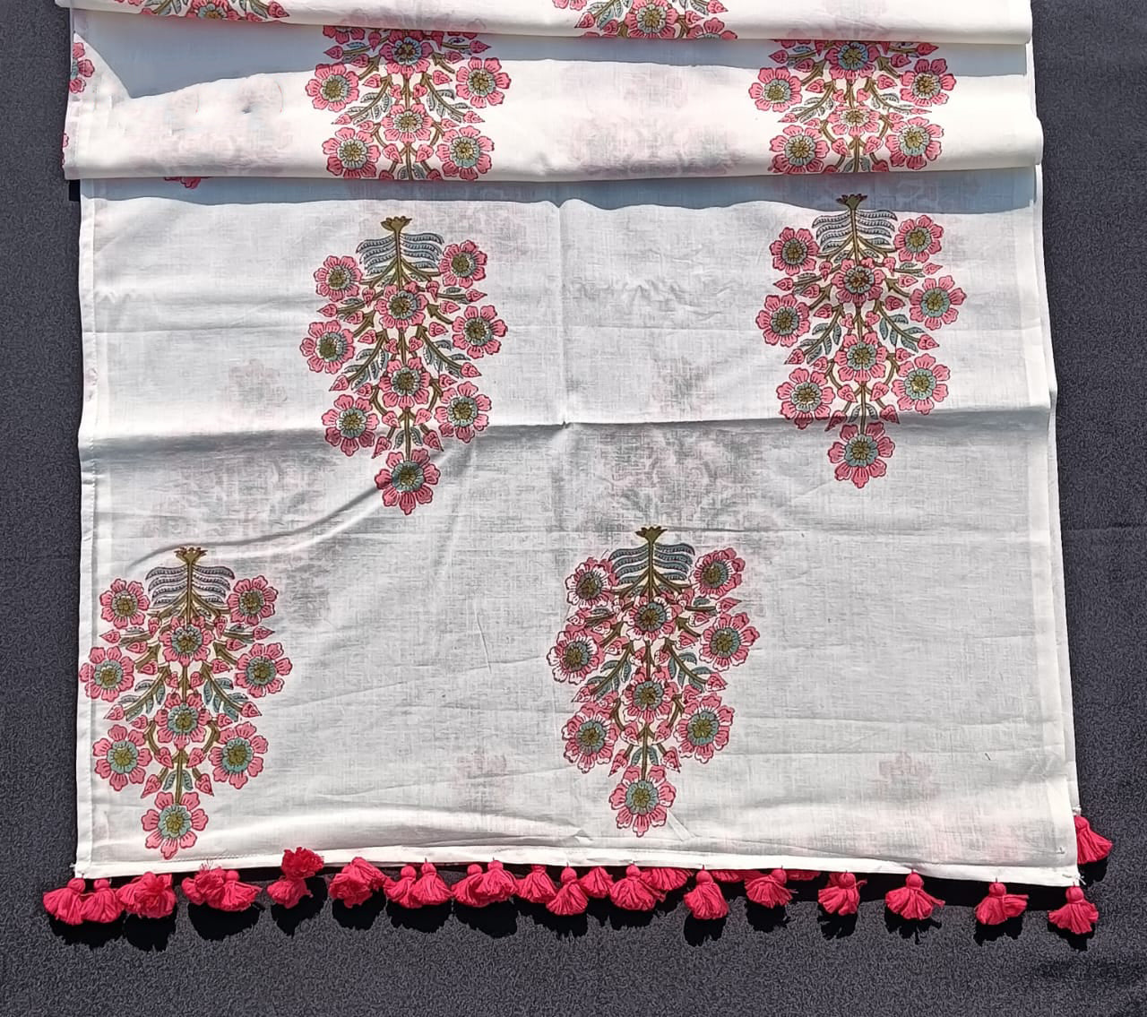 Bookaloom Basics :Pink & Blue Sanganneri Floral Hand Block Printed Cotton Stole