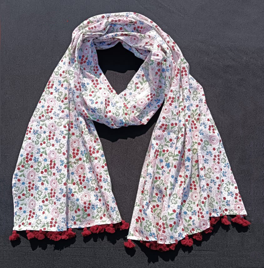 Bookaloom Basics :Sanganneri Floral Jaal Printed Handwoven Cotton Stole