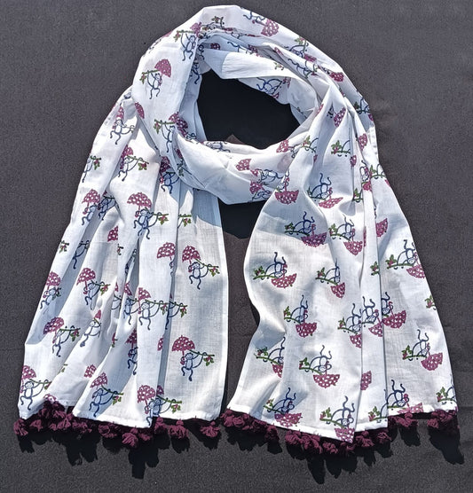 Bookaloom Basics :Sanganneri Playful Monkey Motifs Hand Block Printed Cotton Stole