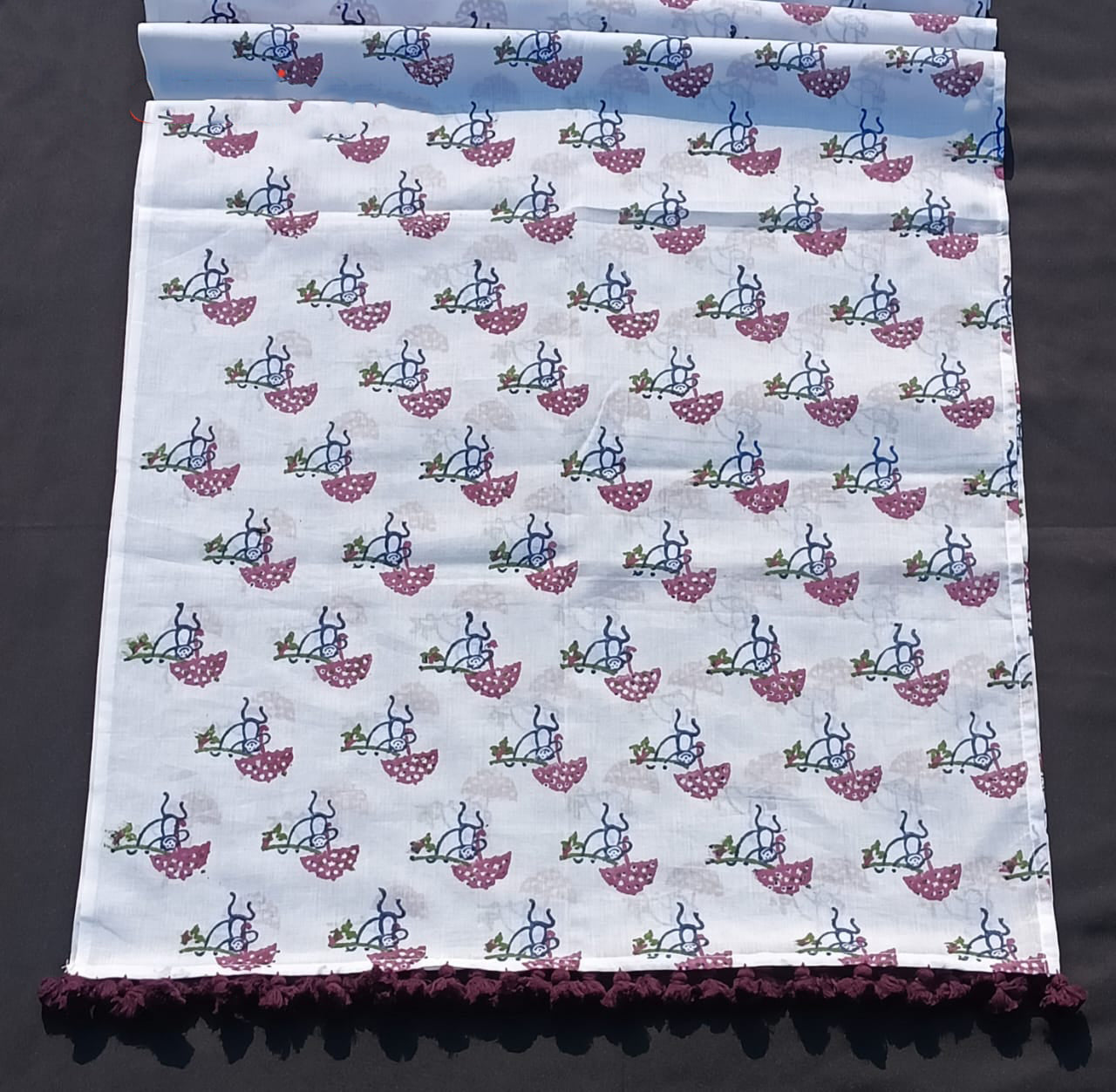 Bookaloom Basics :Sanganneri Playful Monkey Motifs Hand Block Printed Cotton Stole