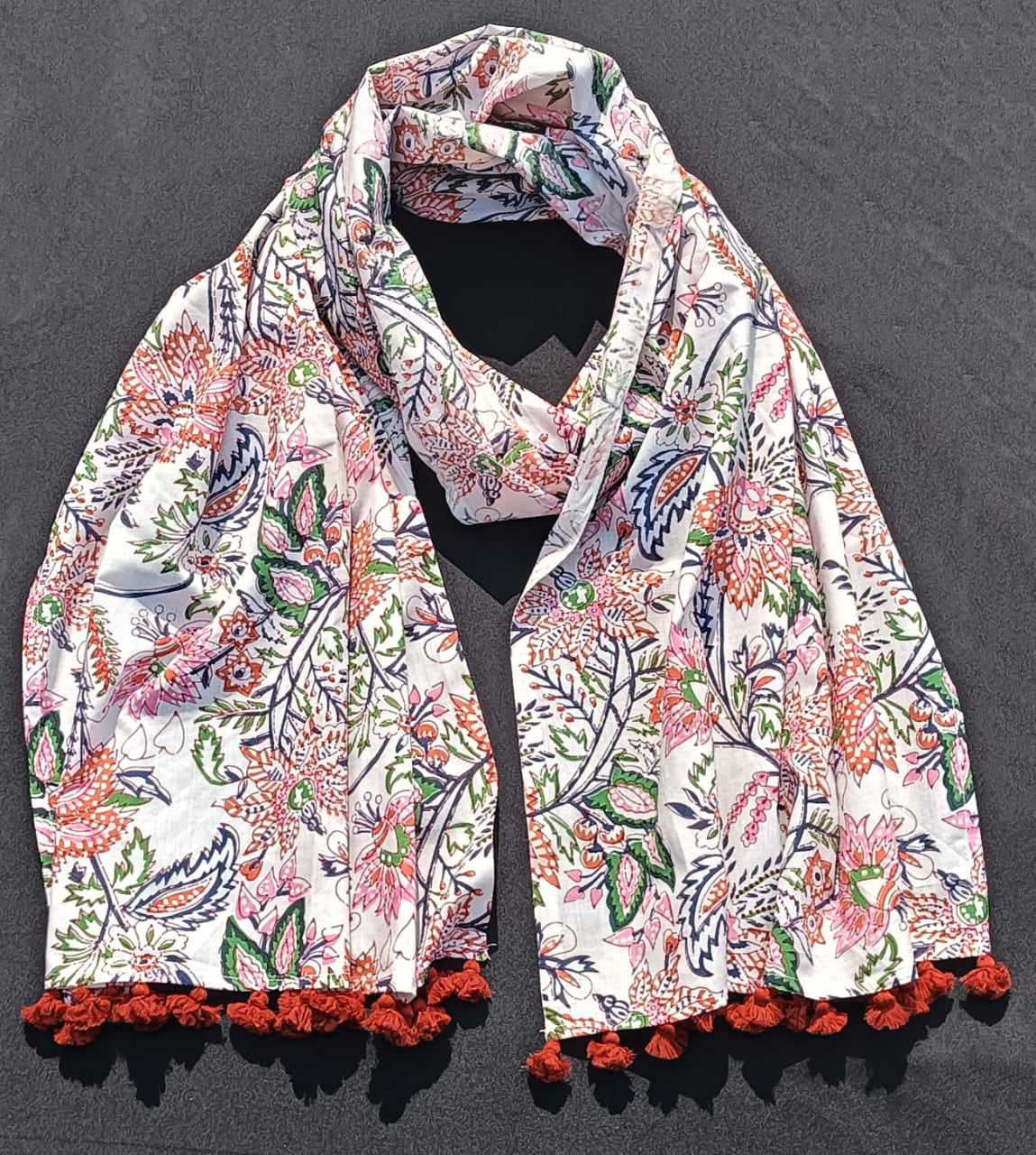 Bookaloom Basics :Vibrant Multicolor Sanganneri Floral Hand Block Printed Cotton Stole