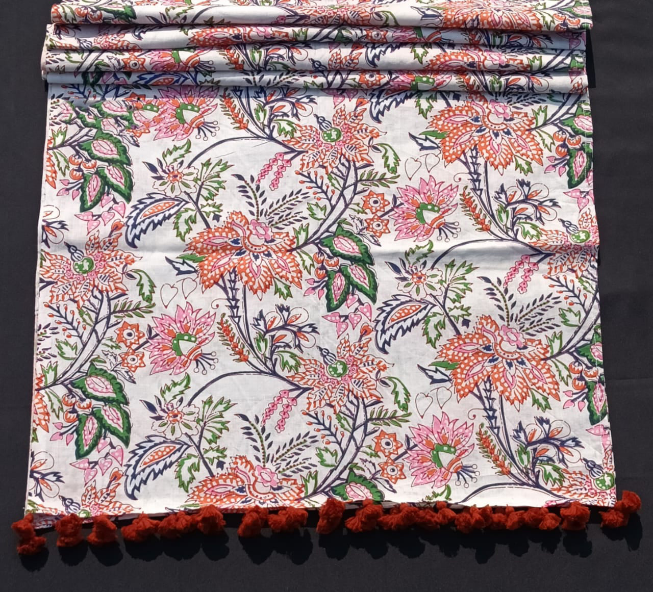 Bookaloom Basics :Vibrant Multicolor Sanganneri Floral Hand Block Printed Cotton Stole