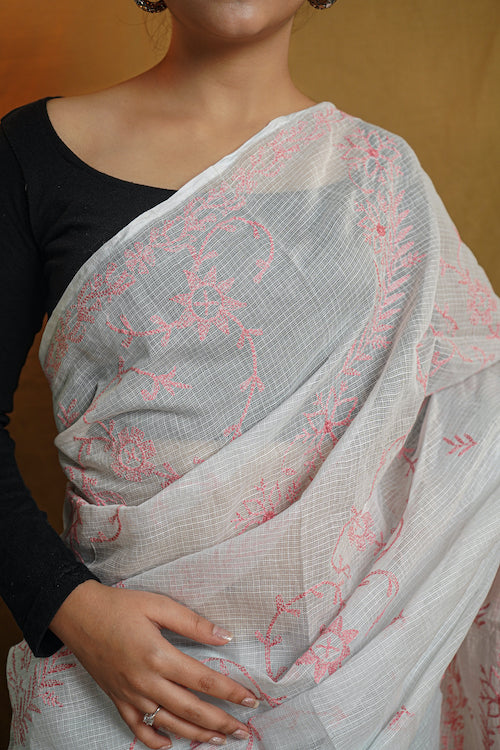 Sky Blue Chikankari Kota Cotton Saree
