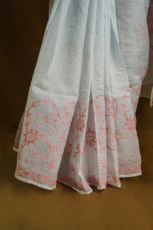 Sky Blue Chikankari Kota Cotton Saree