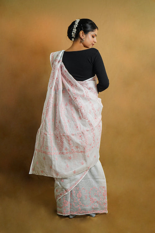 Sky Blue Chikankari Kota Cotton Saree
