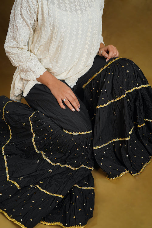 Shwet "Pastle Hues" Black Cotton Garara
