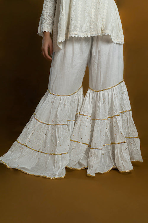 Shwet "Pastle Hues" White Cotton Garara