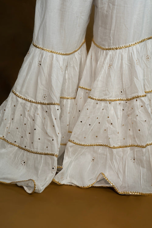 Shwet "Pastle Hues" White Cotton Garara