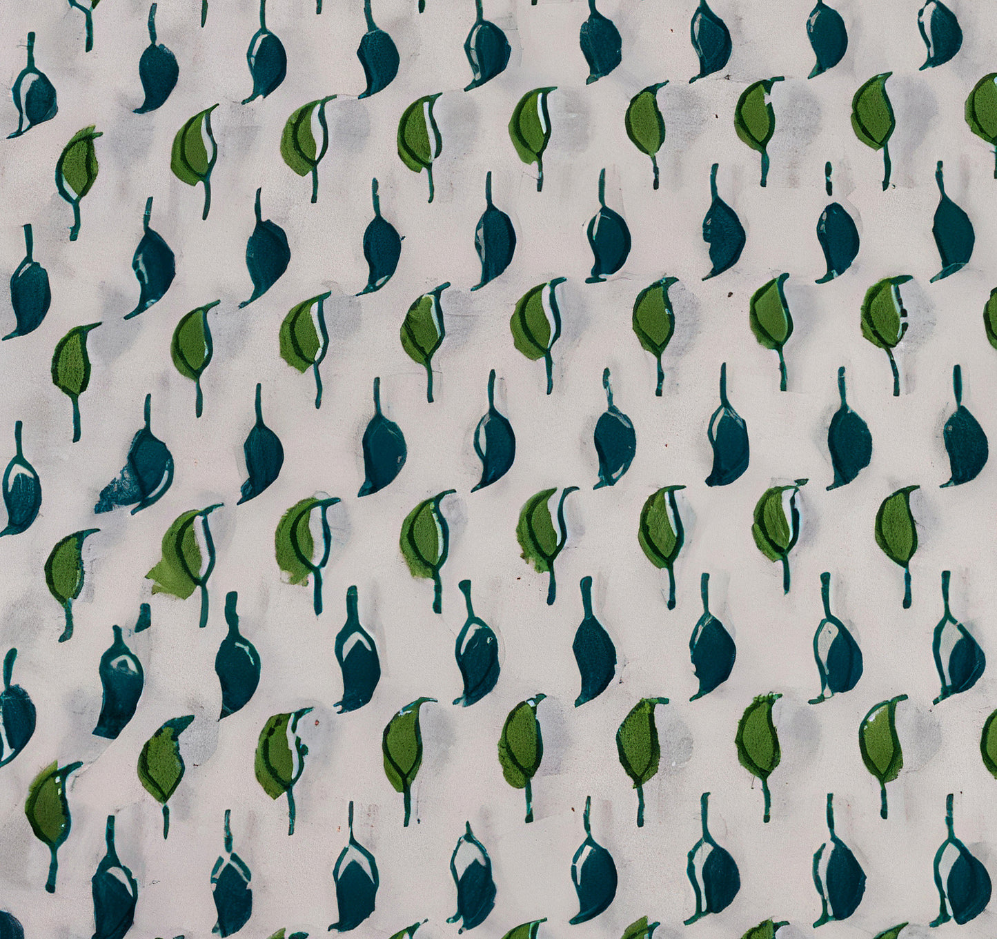 White Sanganeri Handblock Print with Blue and Green Leaf Butas