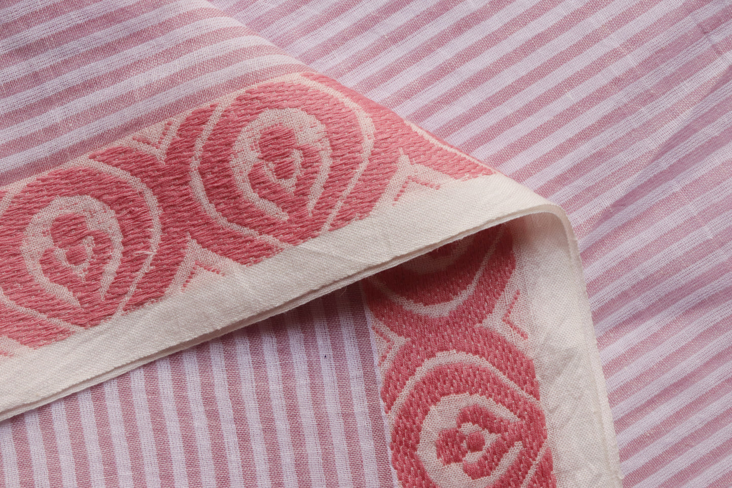 Handwoven Cotton Jacquard Fabric | Elegant Stripes with Ornate Borders