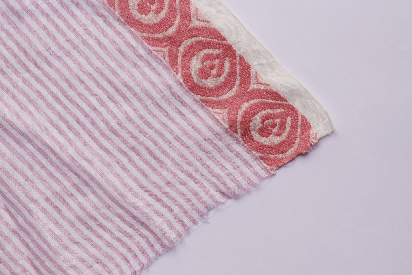 Handwoven Cotton Jacquard Fabric | Elegant Stripes with Ornate Borders