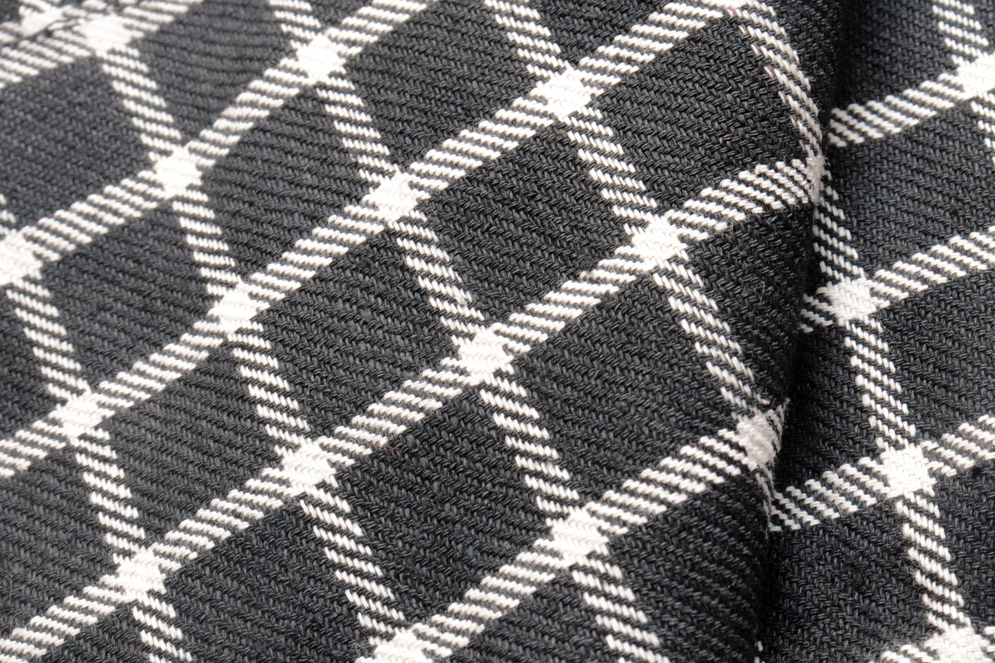 30s Black & White Fine Checked Handwoven Khadi (Twill Weave)
