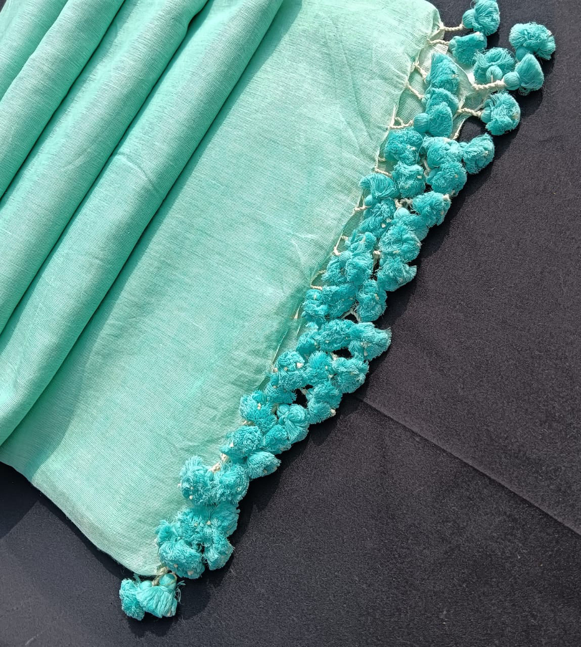 Pastel Green Plain Cotton Mulmul Saree