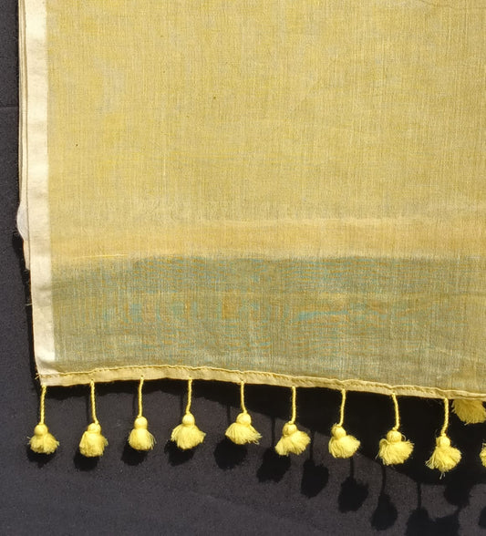 Yellow Plain Cotton Mulmul Saree