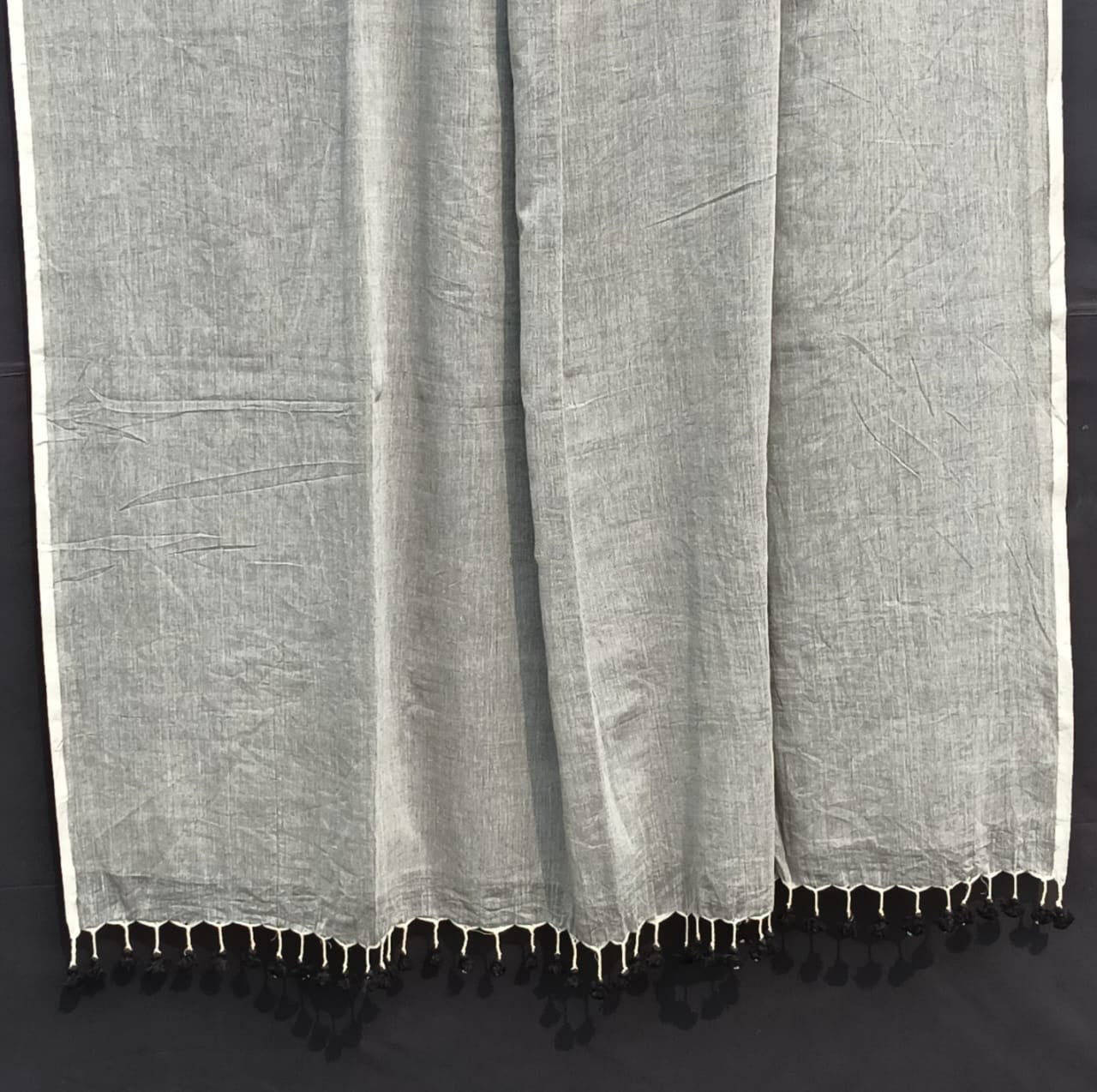 Grey Plain Cotton Mulmul Saree