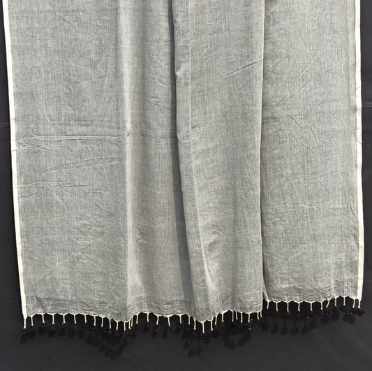 Grey Plain Cotton Mulmul Saree