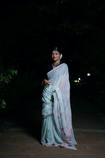 Shwet "Pastle Hues"  Sea green  Chikankari Kota Cotton Saree