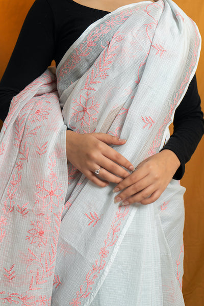 Shwet "Pastle Hues" Teal green Chikankari Kota Cotton Saree