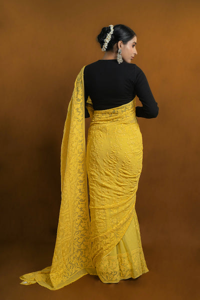 Shwet "Pastle Hues" Yellow Chikankari Georgette Saree