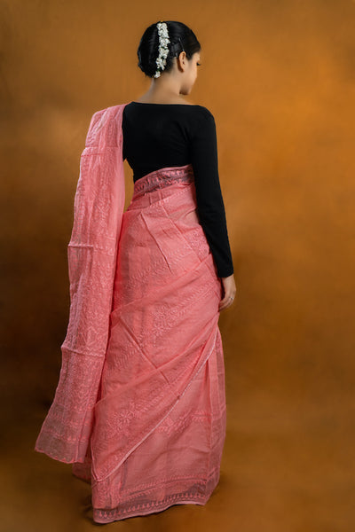 Shwet "Pastle Hues" Pink Chikankari Kota Cotton Saree