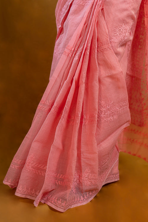 Shwet "Pastle Hues" Pink Chikankari Kota Cotton Saree