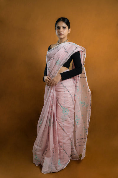 Pastel Pink Chikankari Kota Cotton Saree