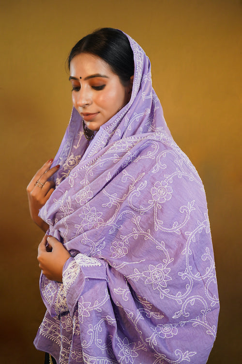 Shwet "Pastle Hues" Purple  Cotton Chikankari Dupatta