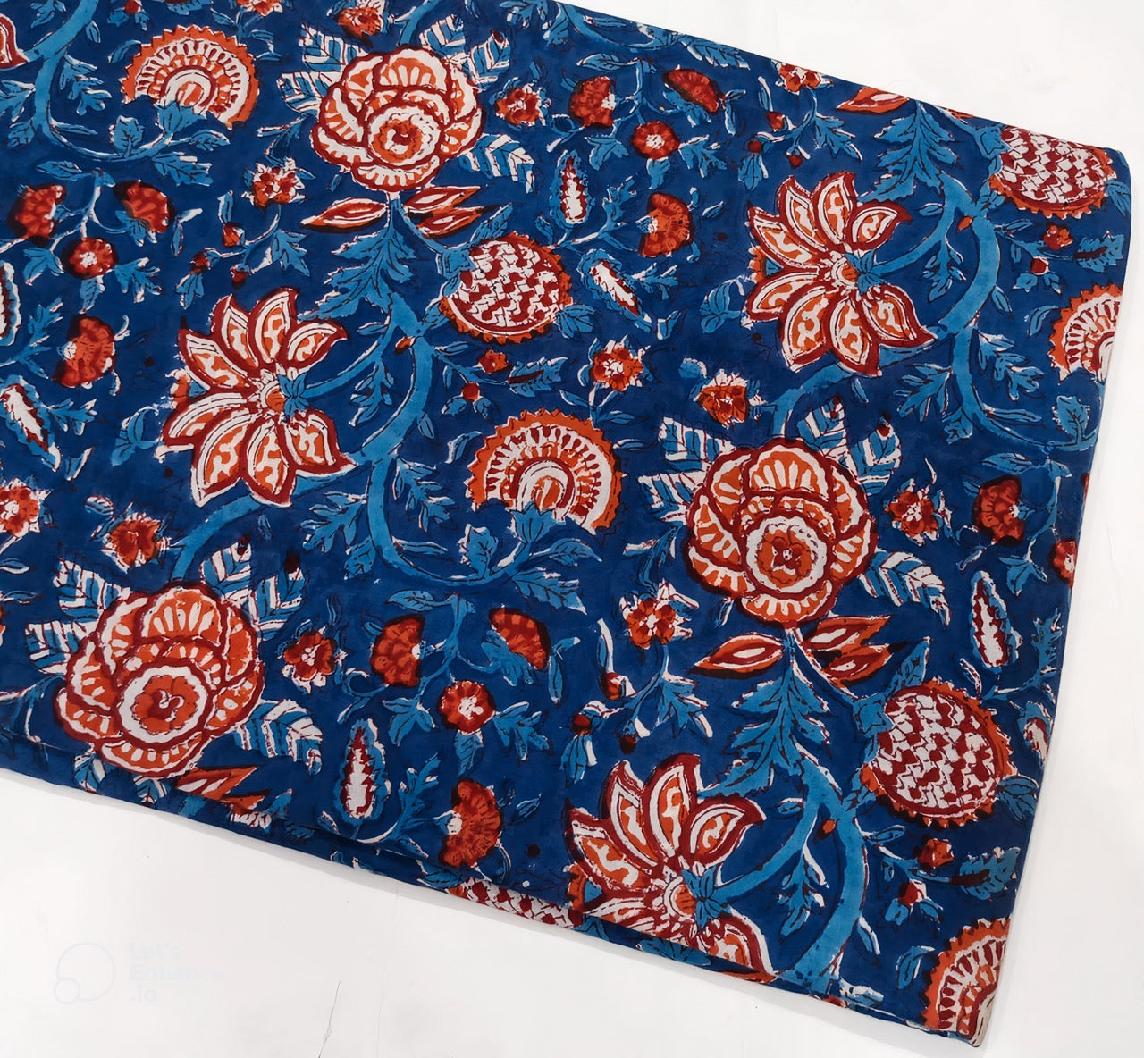 Floral Outline Sanganneri Handblock Print with Bold Accents