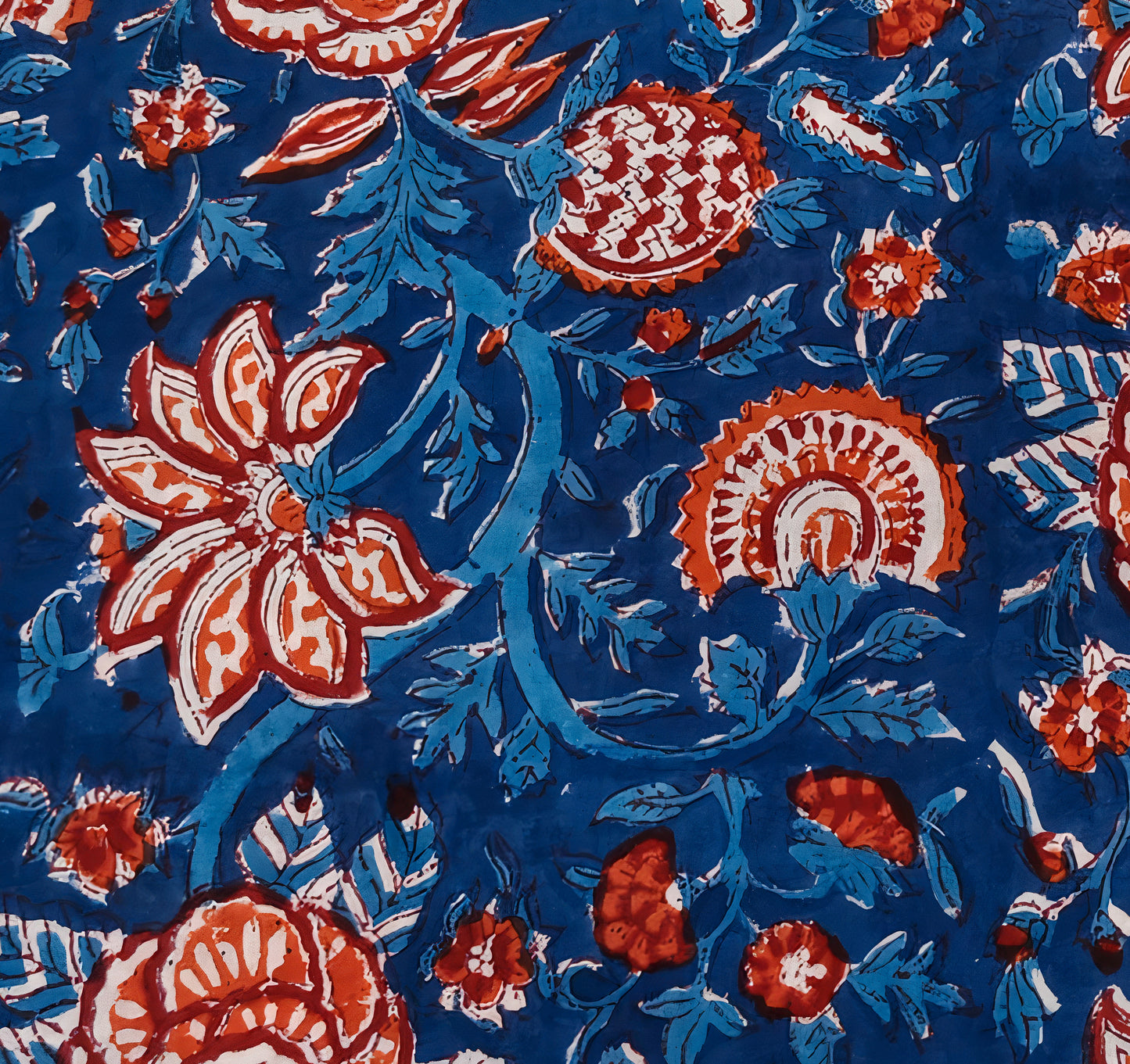 Floral Outline Sanganneri Handblock Print with Bold Accents