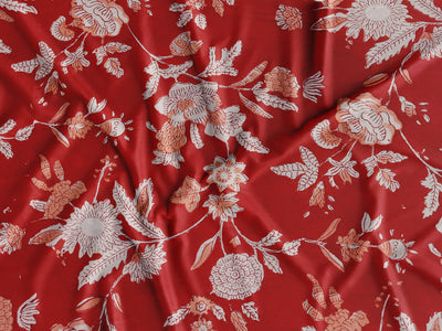 Rich Red Base Sanganneri Handblock Print with Soft Orange and White Florals